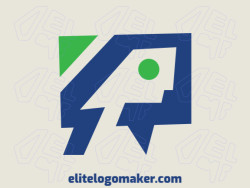 The logo is available for sale in the shape of a chatbox combined with a face with a minimalist style with green and blue colors.