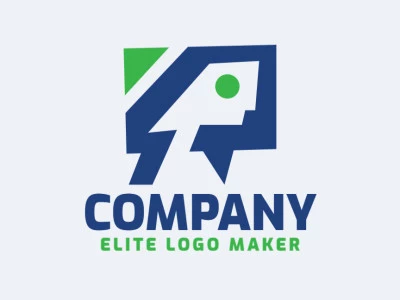 The logo is available for sale in the shape of a chatbox combined with a face with a minimalist style with green and blue colors.