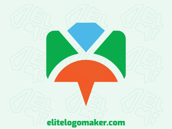 Vector logo in the shape of a chat box combined with a ring with minimalist design with green, blue, and orange colors.