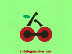 Simple logo design in the shape of a cherry combined with two hands and a dumbbell with green, red and black colors.