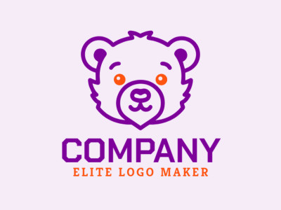 Um logotipo criativo em estilo monoline, retratando o contorno simples e divertido de uma cabeça de urso infantil, ideal para uma identidade visual envolvente.