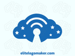 Logo Template for sale in the shape of a cloud combined with a door lock, the color used was blue.