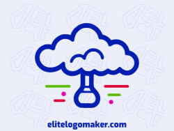 An abstract logo combining a cloud and laboratory flask in vibrant green, red, pink, and dark blue hues.