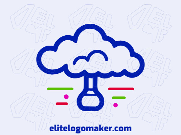 An abstract logo combining a cloud and laboratory flask in vibrant green, red, pink, and dark blue hues.
