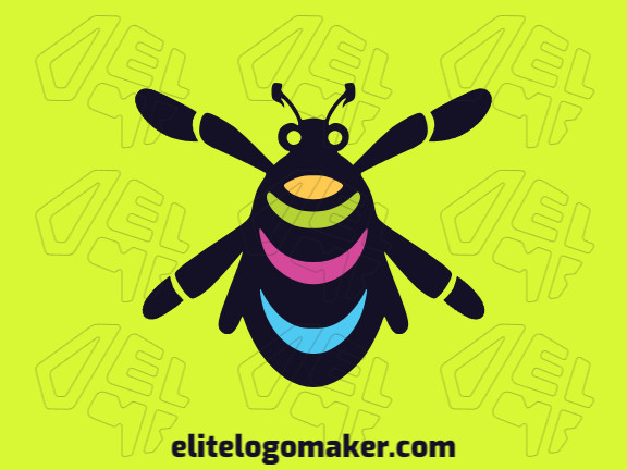 Logotipo vetorial com a forma de um besouro colorido com estilo criativo e com as cores verde, azul, preto, rosa, e amarelo.