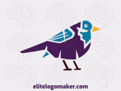 Vector logo in the shape of a colorful bird with an abstract design, the colors used are yellow, blue, brown, and purple.