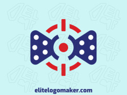 Minimalist logo design consists of the combination of a target with a shape of a bow tie with blue and red colors.