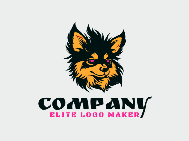 Un logo juguetón con un cachorro genial, irradiando encanto y energía, con una paleta de colores negro, rosa y amarillo.