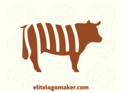 Vector logo in the shape of a cow, with creative style and brown color.