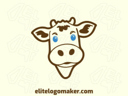 Create a vector logo for your company in the shape of a cow with a childish style, the colors used were blue and brown.
