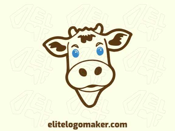 Crie um logotipo vetorial para sua empresa com a forma de uma vaca com estilo infantil, as cores utilizadas foi azul e marrom.