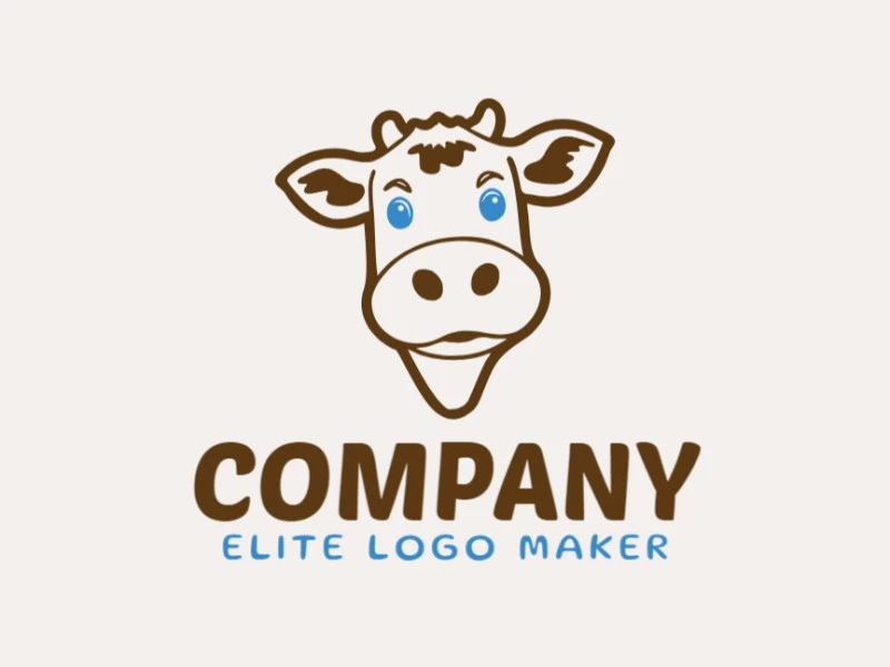 Create a vector logo for your company in the shape of a cow with a childish style, the colors used were blue and brown.