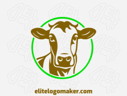 Create a vectorized logo showcasing a contemporary design of a cow and animal style, with a touch of sophistication with green and brown colors.