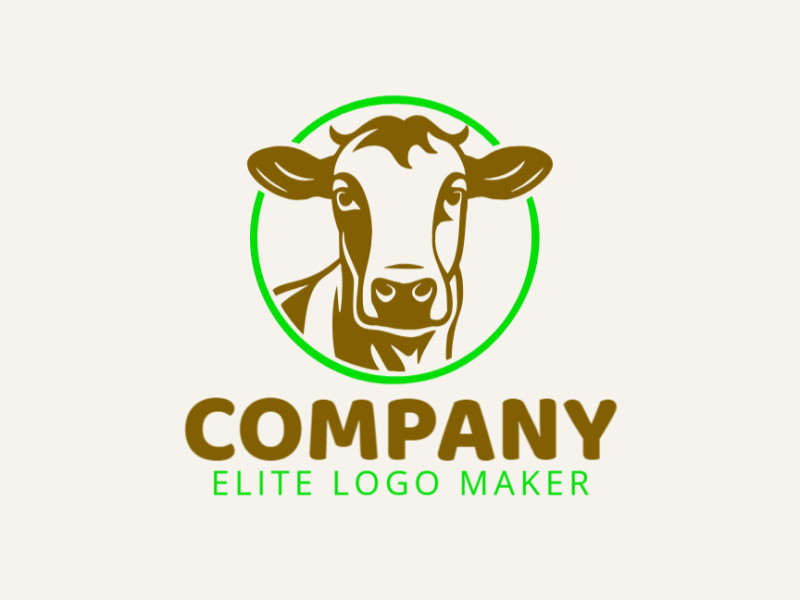 Create a vectorized logo showcasing a contemporary design of a cow and animal style, with a touch of sophistication with green and brown colors.