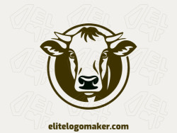 Create your own logo in the shape of a cow with a simple style with black and dark brown colors.