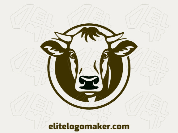Crie seu próprio logotipo com a forma de uma vaca com estilo simples e com as cores preto e marrom escuro.