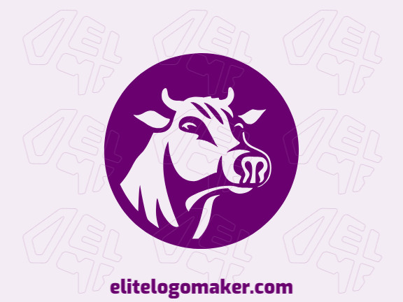 Um logotipo personalizável e profissional em forma de uma vaca com um estilo circular, a cor utilizada foi roxo.
