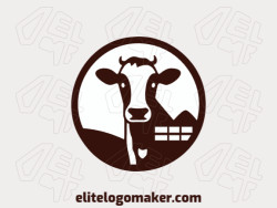 Conceito de logotipo criativo com elementos originais formando uma vaca com design de elite e cor marrom escuro.