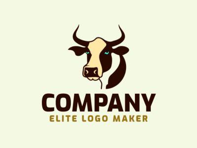 An eye-catching animal logo featuring a charming cow design, with a color palette of blue, brown, and beige, perfect for a farm or agriculture business.