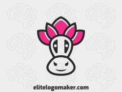 Animal logo design in the shape of a cow head combined with a flower with pink and black colors.