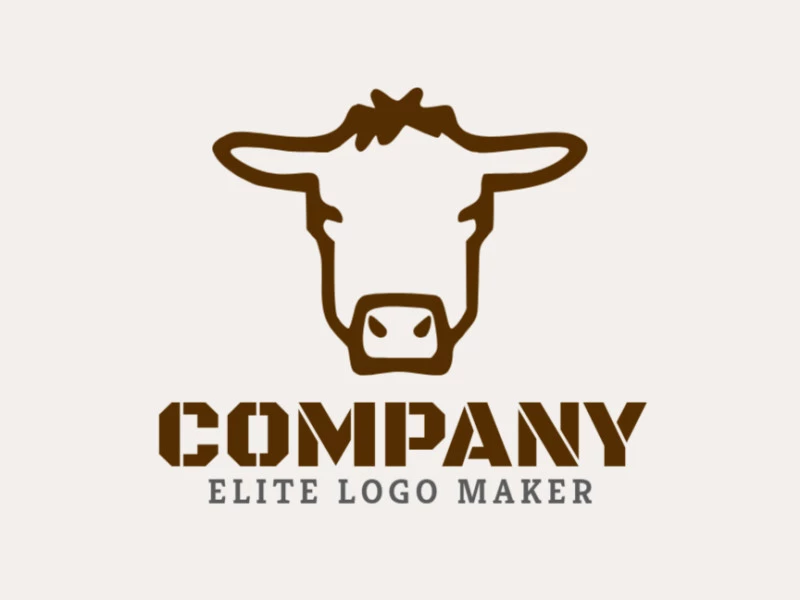 Logotipo vetorial com a forma de uma cabeça de vaca com estilo minimalista e cor marrom.