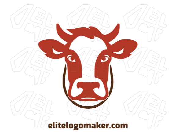 Logotipo criativo com a forma de uma cabeça de vaca com design memorável e estilo simples, as cores utilizadas é marrom e laranja.