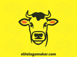 Logo available for sale in the shape of a cow with monoline design, with green and orange colors.