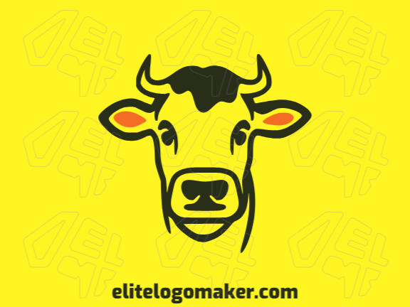 Logotipo disponível para venda com a forma de uma vaca com design monoline e com as cores verde e laranja.