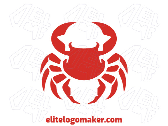 Creative logo in the shape of a crab with memorable design and symmetric style, the color used is red.