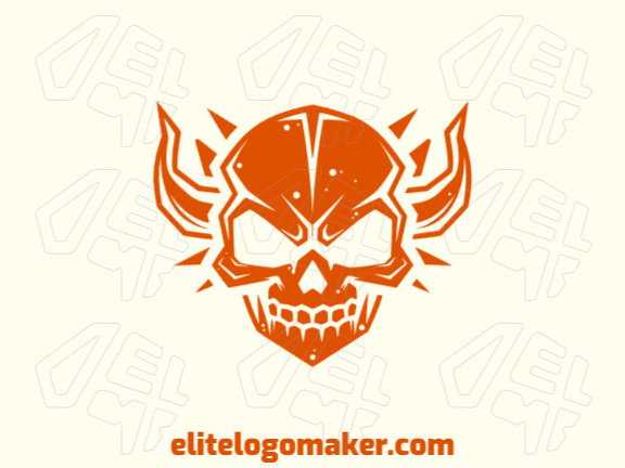 Crie seu próprio logotipo com a forma de um crânio com estilo ilustrativo e com a cor laranja.