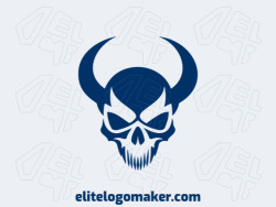 Logo is available for sale in the shape of a cranium with a simple design and dark blue color.
