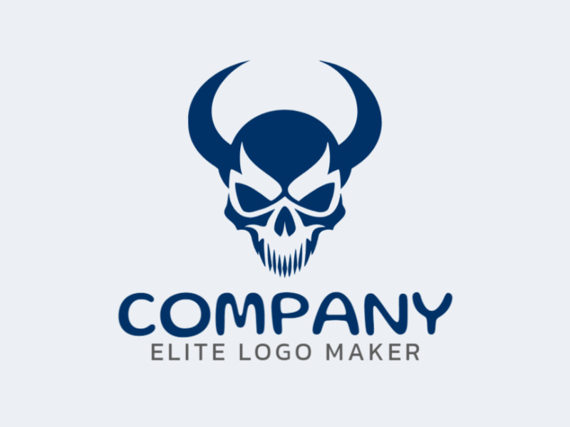 Logo is available for sale in the shape of a cranium with a simple design and dark blue color.