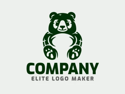 An energetic mascot logo featuring a whimsical dark green bear design.