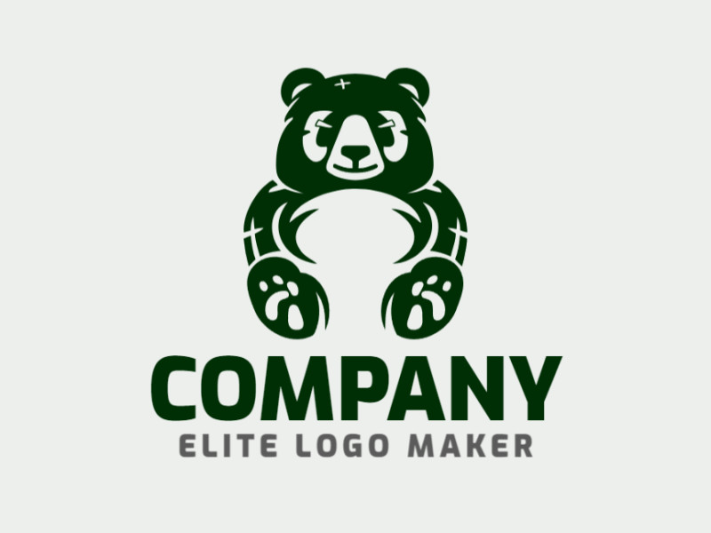 An energetic mascot logo featuring a whimsical dark green bear design.