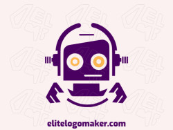 A wildly creative logo with a zany robot in vibrant purple and dark yellow hues.