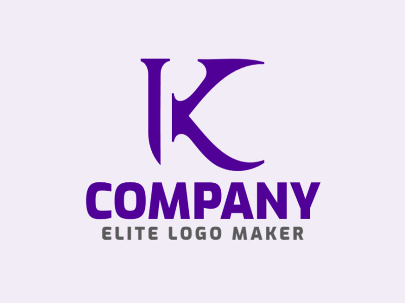 Un diseño único de logotipo de letra inicial que muestra la creativa 'K' en tonos vibrantes de morado.