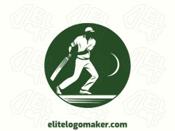 Customizable logo in the shape of a cricket player composed of an abstract style and green color.