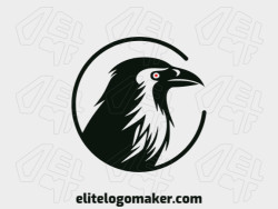 Um logotipo circular apresentando a silhueta de um corvo, exalando mistério e inteligência.