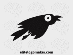 Animal logo design with the shape of a flying crow made up of abstracts shapes with black colors.