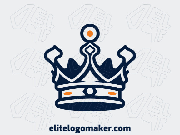 Vector logo in the shape of a crown with a symmetric style with orange and dark blue colors.