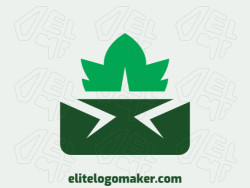 Abstract logo design consists of the combination of a crown with a shape of a leaf with green colors.