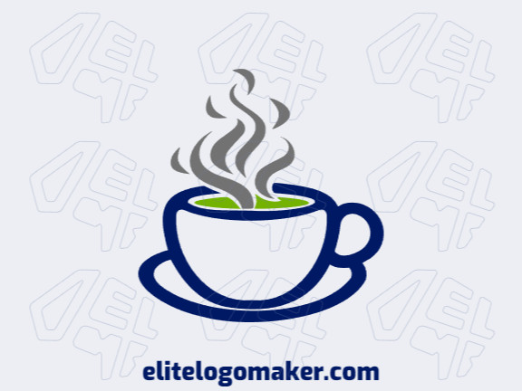 Logotipo vetorial com a forma de uma xícara com estilo abstrato e com as cores verde, cinza, e azul escuro.