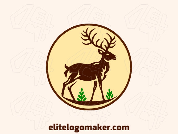 In a harmonious circular design, this logo showcases a graceful deer, adorned with shades of green, brown, and yellow, capturing nature's beauty.