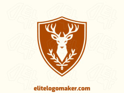 Combining strength and elegance, this mascot-style logo depicts a majestic deer within a shield-shaped frame, showcasing the colors of nature with a dominant shade of brown.