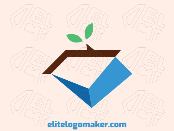 Simple logo design in the shape of a diamond combined with a plant with blue, brown and green colors.
