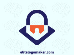 Logo Template in the shape of a diamond combined with a padlock, with a minimalist design with blue and orange colors.