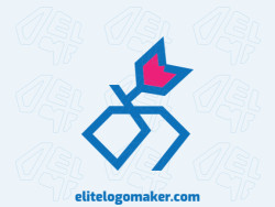 Minimalist logo in the shape of a diamond combined with a tulip composed of abstract shapes and refined design, the colors used in the logo are pink and blue.