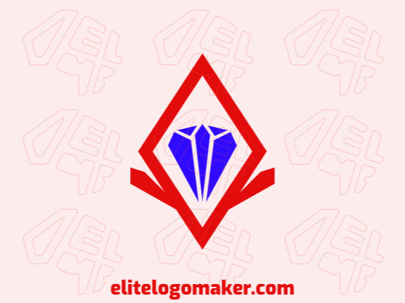 Logotipo pronto disponível para download com a forma de um diamante com design abstrato e com as cores vermelho e azul.