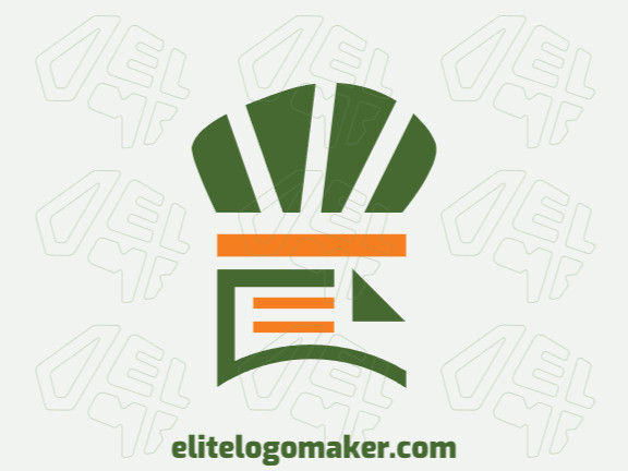 Logotipo criativo com a forma de uma receita combinado com um chapéu de chef com design simples e estilo abstrato, as cores utilizado foram amarelo e verde.