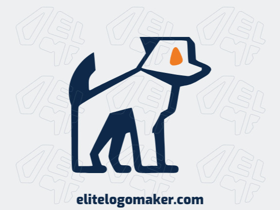 Logotipo customizável com a forma de um cachorro com estilo minimalista, as cores utilizadas foi azul e laranja.